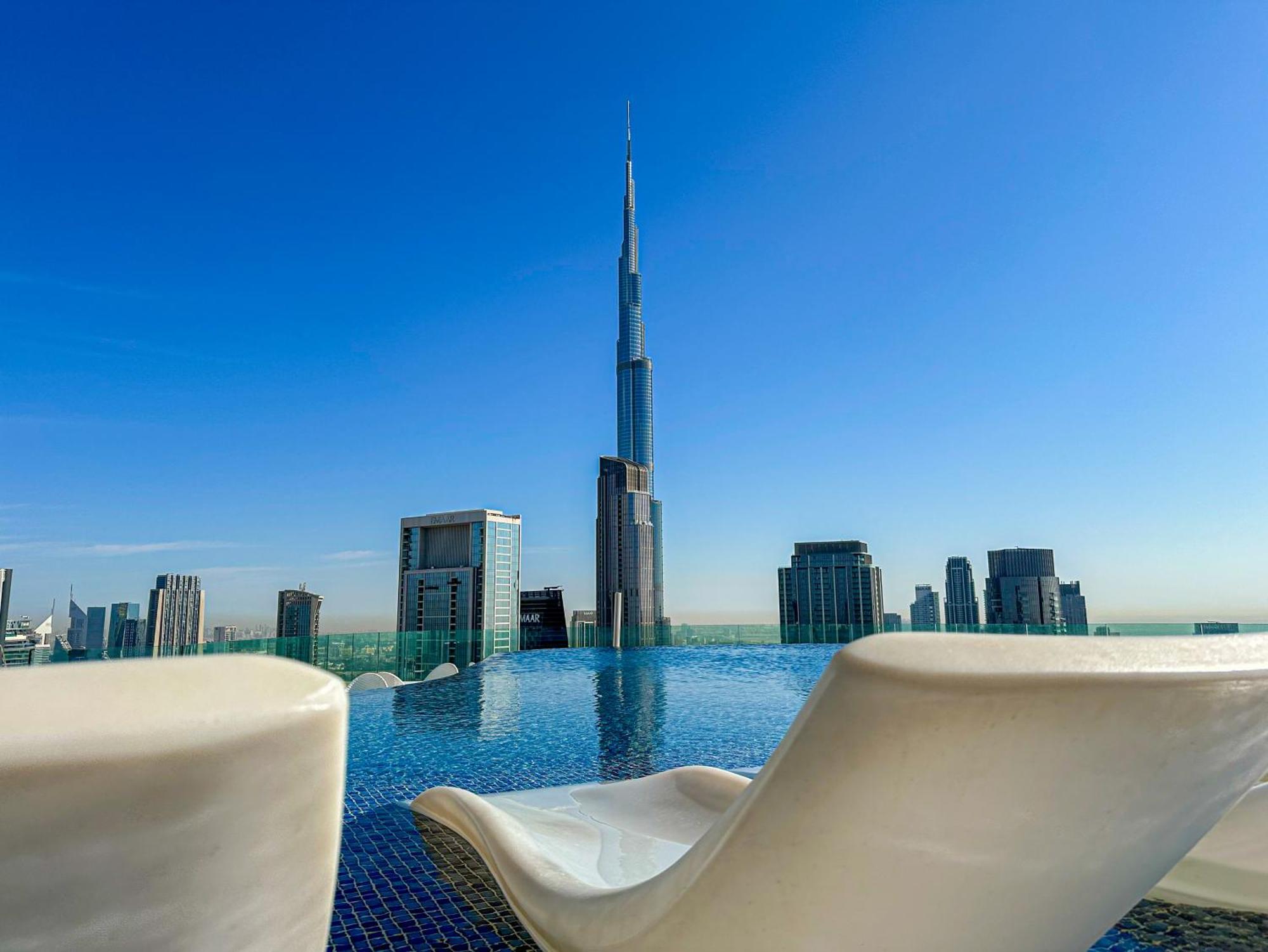 Full Burj Khalifa View Lux 2Bedroom With Rooftop Pool Central Location In Paramount Hotel Midtown Dubaj Exteriér fotografie